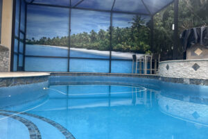 Resurfaced saltwater pool finish in South Florida backyard