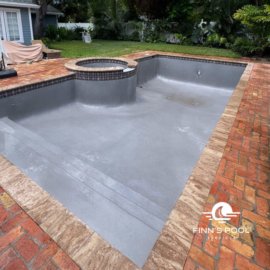 Completed pool resurfacing project in West Palm Beach FL by Finn’s Pool Services