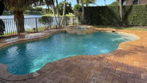 Residential pool in South Florida showing clean water and proper maintenance in a tropical climate setting.